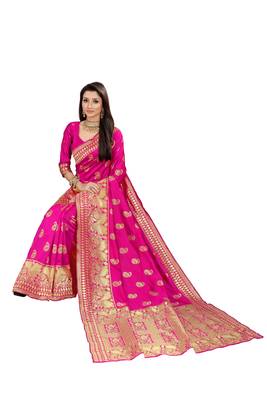 Pink Woven Cotton Silk Saree With Blouse 4