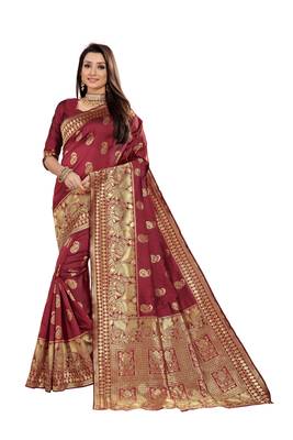 Maroon Woven Cotton Silk Saree With Blouse 1