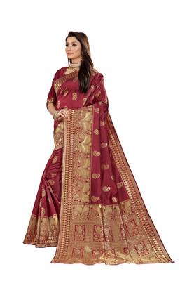 Maroon Woven Cotton Silk Saree With Blouse 2