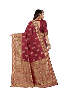 Maroon Woven Cotton Silk Saree With Blouse 3