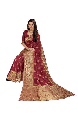 Maroon Woven Cotton Silk Saree With Blouse 4