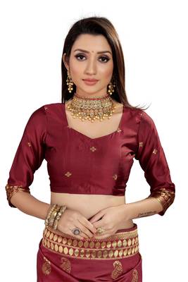 Maroon Woven Cotton Silk Saree With Blouse 5