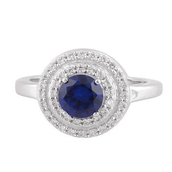 Blue Cubic Zirconia Rhodium Plated Round Disc Ring for Women 1