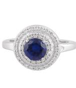 Blue Cubic Zirconia Rhodium Plated Round Disc Ring for Women