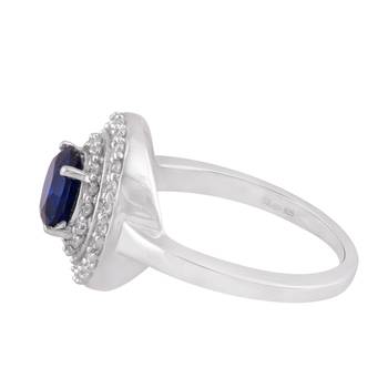 Blue Cubic Zirconia Rhodium Plated Round Disc Ring for Women 2