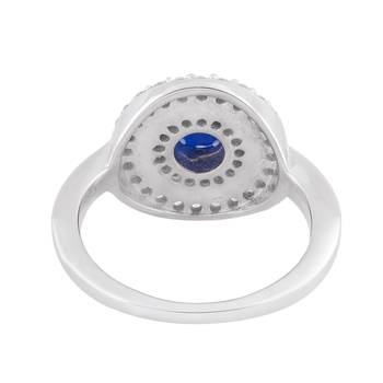Blue Cubic Zirconia Rhodium Plated Round Disc Ring for Women 3