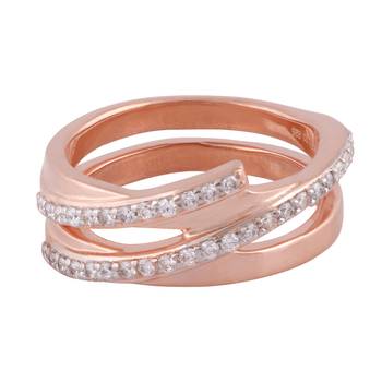 Rose Gold Plated Cubic Zirconia Women Bypass Ring 1