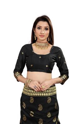 Black Woven Cotton Silk Saree With Blouse 5