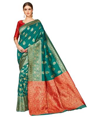 Green Woven Cotton Silk Saree With Blouse 1