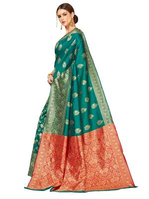 Green Woven Cotton Silk Saree With Blouse 2