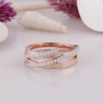 Rose Gold Plated Cubic Zirconia Women Bypass Ring 4