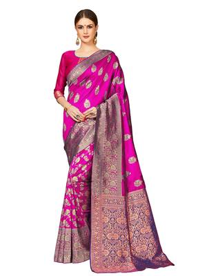 Pink Woven Cotton Silk Saree With Blouse 1