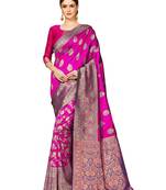 Pink Woven Cotton Silk Saree With Blouse