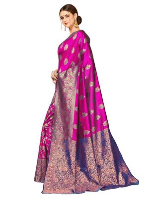 Pink Woven Cotton Silk Saree With Blouse 2