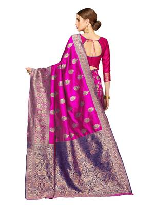 Pink Woven Cotton Silk Saree With Blouse 3