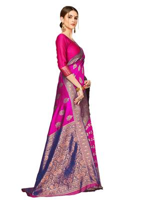Pink Woven Cotton Silk Saree With Blouse 4