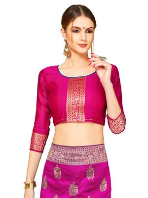 Pink Woven Cotton Silk Saree With Blouse 5