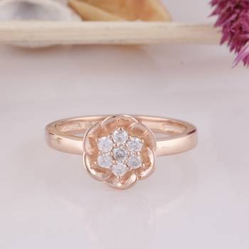Rose Gold Plated Cubic Zirconia Women Floral Ring 4