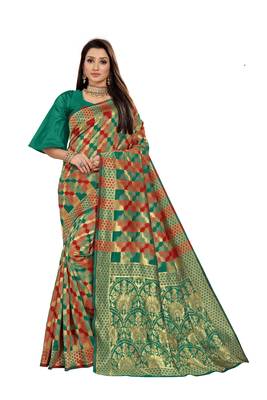 Green Woven Cotton Silk Saree With Blouse 1