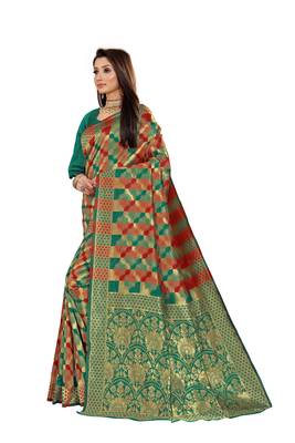 Green Woven Cotton Silk Saree With Blouse 2