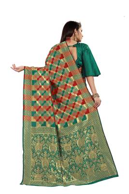 Green Woven Cotton Silk Saree With Blouse 3