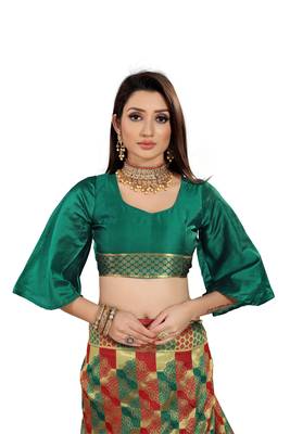 Green Woven Cotton Silk Saree With Blouse 4