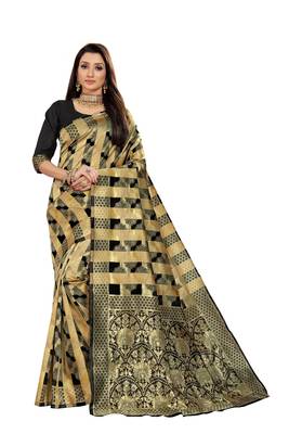 Black Woven Cotton Silk Saree With Blouse 1