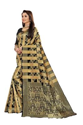Black Woven Cotton Silk Saree With Blouse 2
