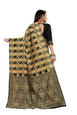 Black Woven Cotton Silk Saree With Blouse 3