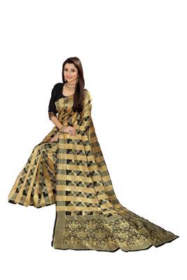 Black Woven Cotton Silk Saree With Blouse 4