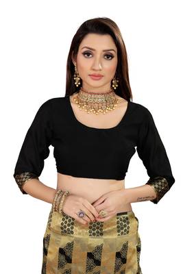 Black Woven Cotton Silk Saree With Blouse 5
