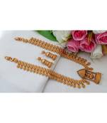 Trendy & Traditional Designer Matt Gold Finish Haaram With Lakshmi Pendant & Matching Ear Rings