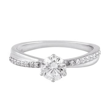 Cubic Zirconia Rhodium Plated Solitaire with Accents Ring for Women's 1