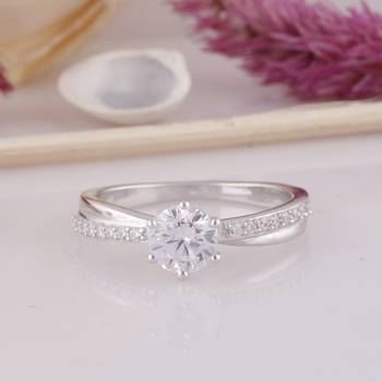 Cubic Zirconia Rhodium Plated Solitaire with Accents Ring for Women's 4