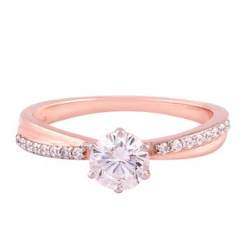 Cubic Zirconia Rose Gold Plated Solitaire with Accents Ring for Women's 1