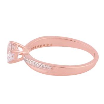 Cubic Zirconia Rose Gold Plated Solitaire with Accents Ring for Women's 2
