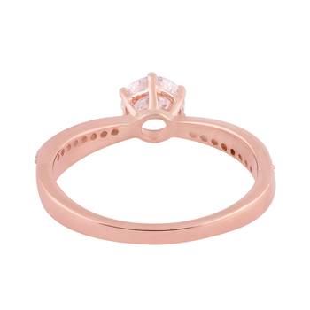 Cubic Zirconia Rose Gold Plated Solitaire with Accents Ring for Women's 3