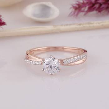 Cubic Zirconia Rose Gold Plated Solitaire with Accents Ring for Women's 4