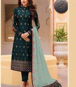 Green Embroidered Silk Blend Pakistani Salwar Kameez