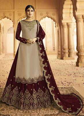 Cream Embroidered Silk Blend Pakistani Salwar Kameez 1