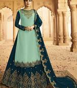 Turquoise Embroidered Silk Blend Pakistani Salwar Kameez