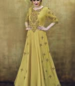 yellow embroidered rayon readymade suits