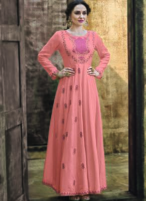 peach embroidered rayon readymade suits 1