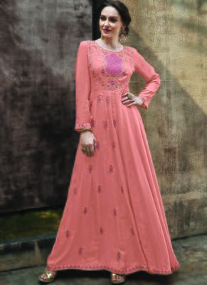 peach embroidered rayon readymade suits 2