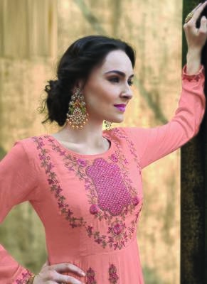 peach embroidered rayon readymade suits 3