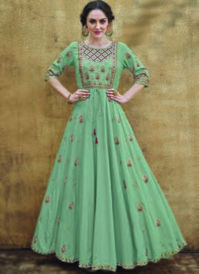 green embroidered rayon readymade suits 1