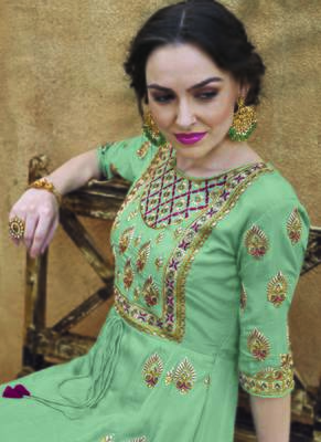 green embroidered rayon readymade suits 2