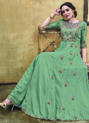 green embroidered rayon readymade suits 3