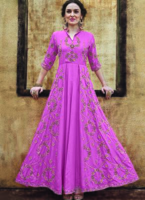 pink embroidered rayon readymade suits 1