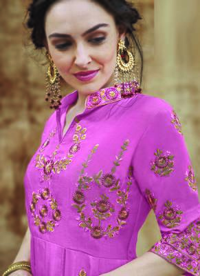 pink embroidered rayon readymade suits 2